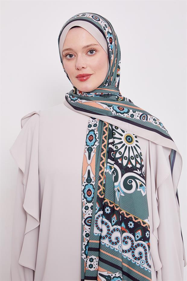 Bej Kenar Benek Desen Hint İpeği Şal