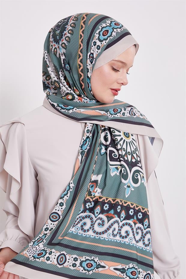 Bej Kenar Benek Desen Hint İpeği Şal