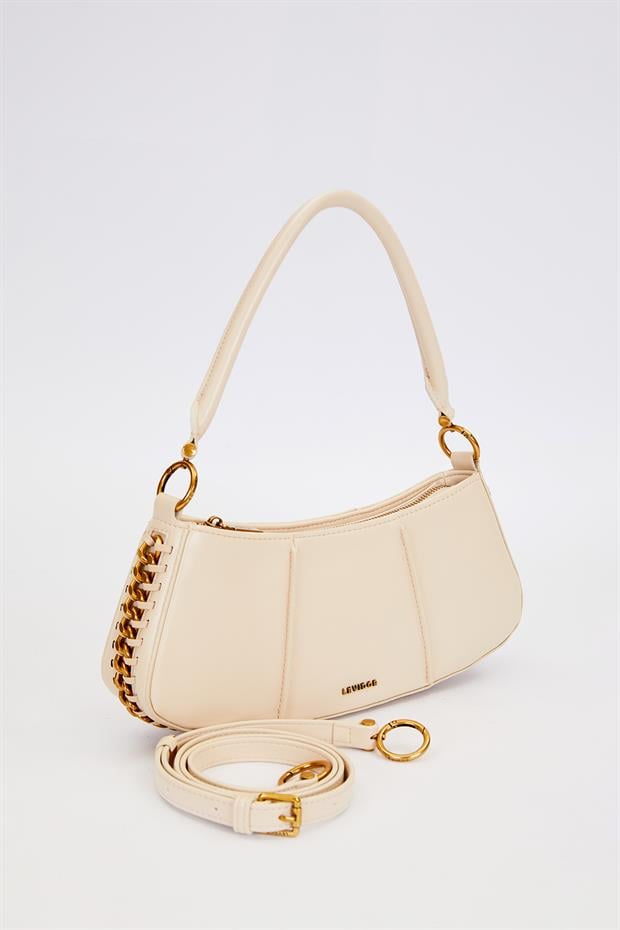 Bej Kenar Dikiş Görünümlü Omuz Çantası