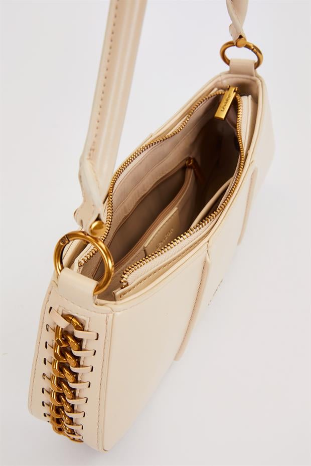 Bej Kenar Dikiş Görünümlü Omuz Çantası