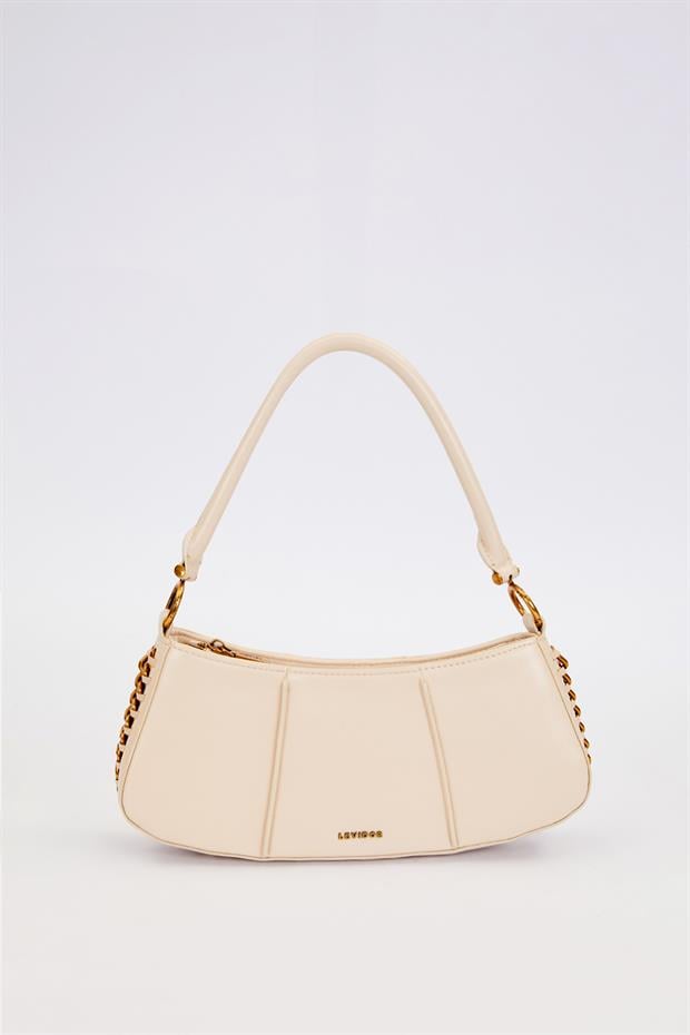 Bej Kenar Dikiş Görünümlü Omuz Çantası