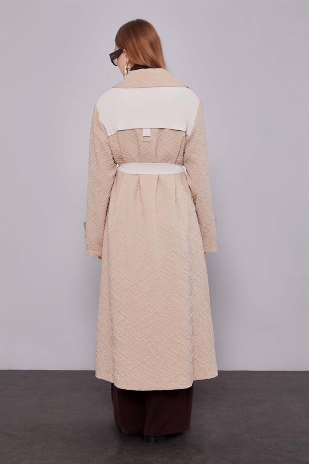 Bej Kendinden Desenli Fermuarlı Kap