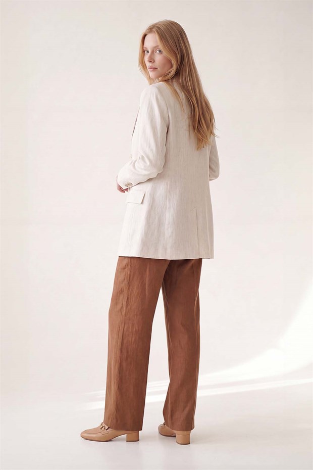 Bej Keten Blazer Ceket