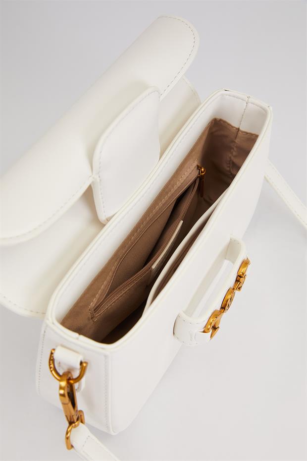 Bej Kilit Zincirli Omuz Çantası