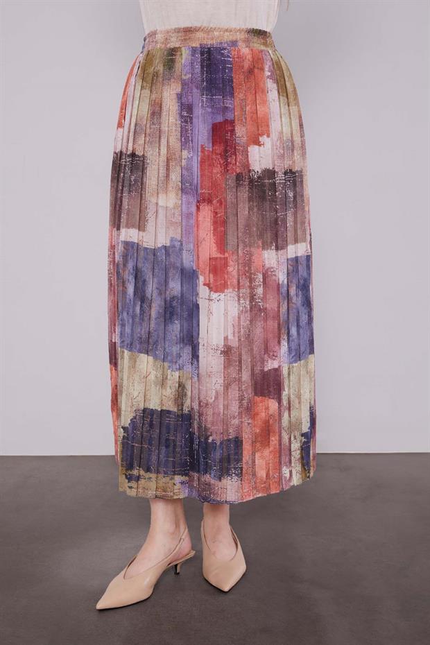 Bej-Kiremit Bel Büzgülü Etek Takım