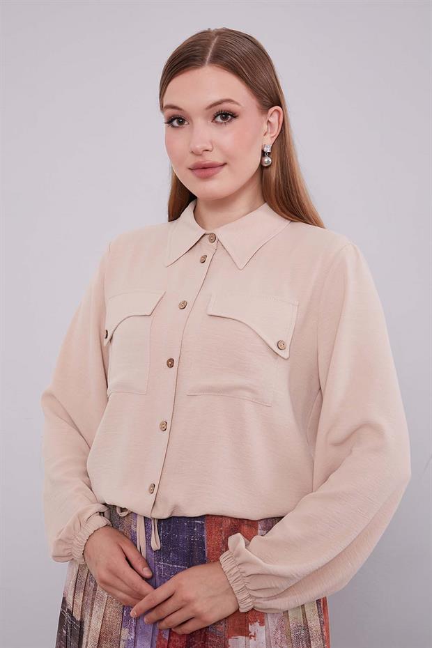 Bej-Kiremit Bel Büzgülü Etek Takım