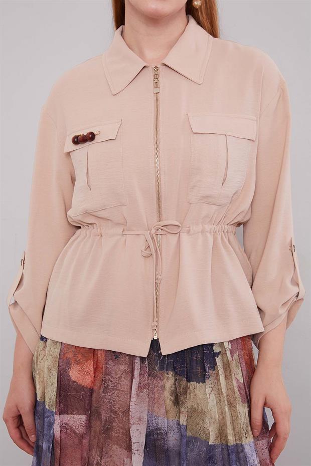 Bej - Kiremit Karışık Desenli Etek Takım