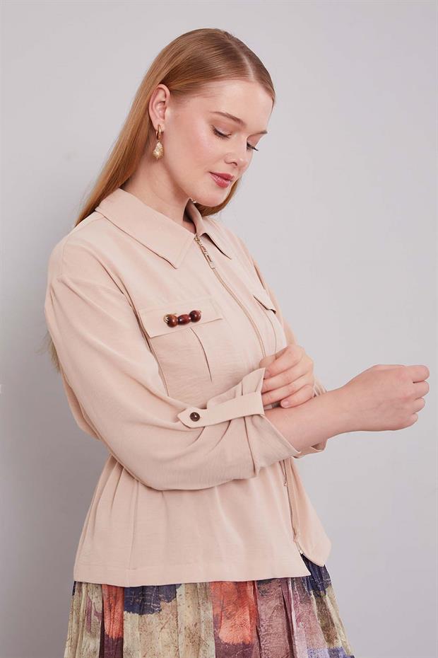 Bej - Kiremit Karışık Desenli Etek Takım