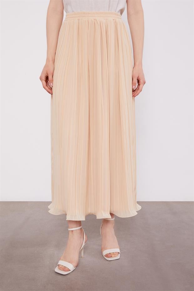 Bej Kırışık Piliseli Etek