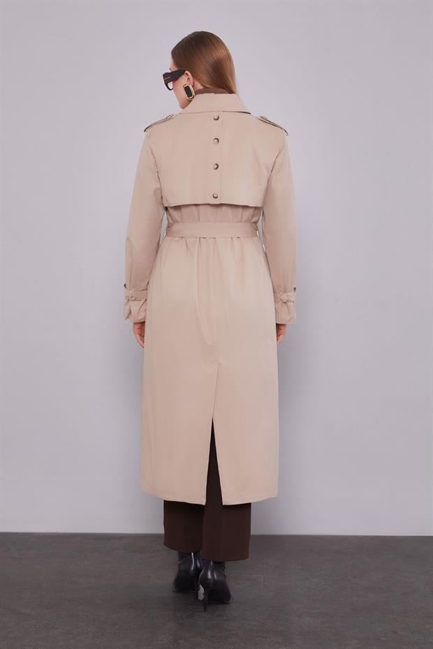 Bej Kol Düğme Detaylı Trençkot