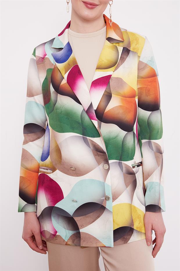 Bej Kruvaze Desenli Ceket