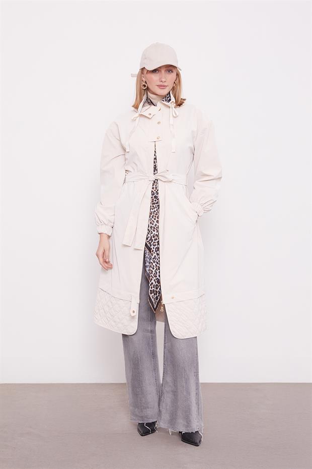 Bej Kurdale Yaka Detay Trençkot