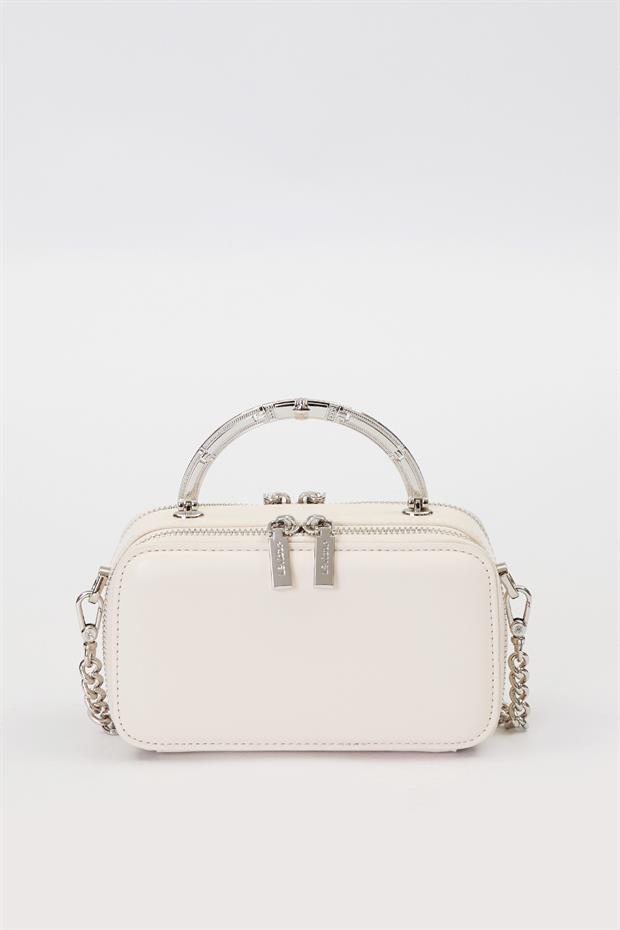 Bej Metal Askı Detay Omuz Çantası