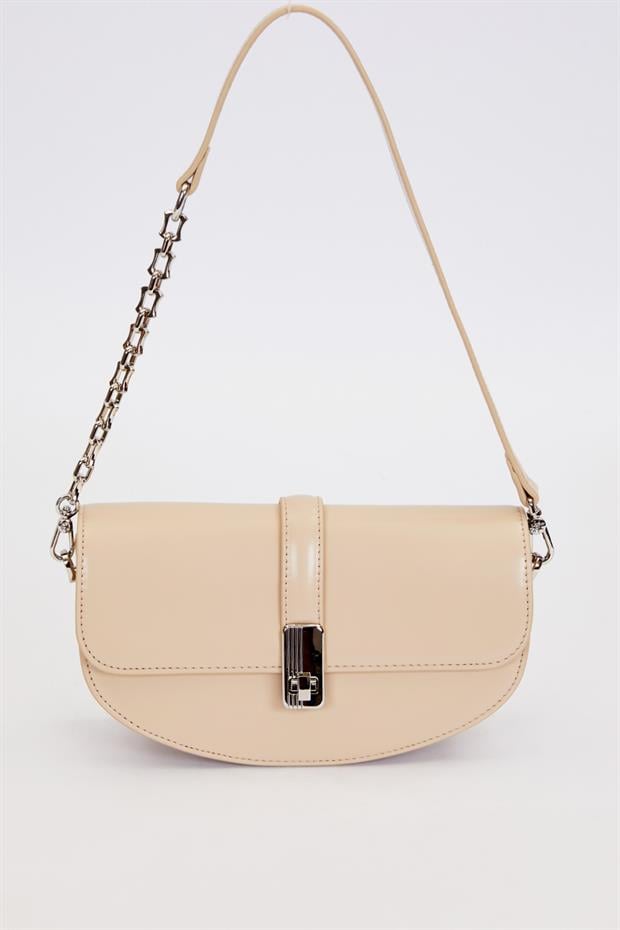 Bej Metal Detaylı Omuz Çantası