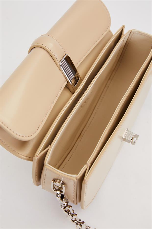 Bej Metal Detaylı Omuz Çantası