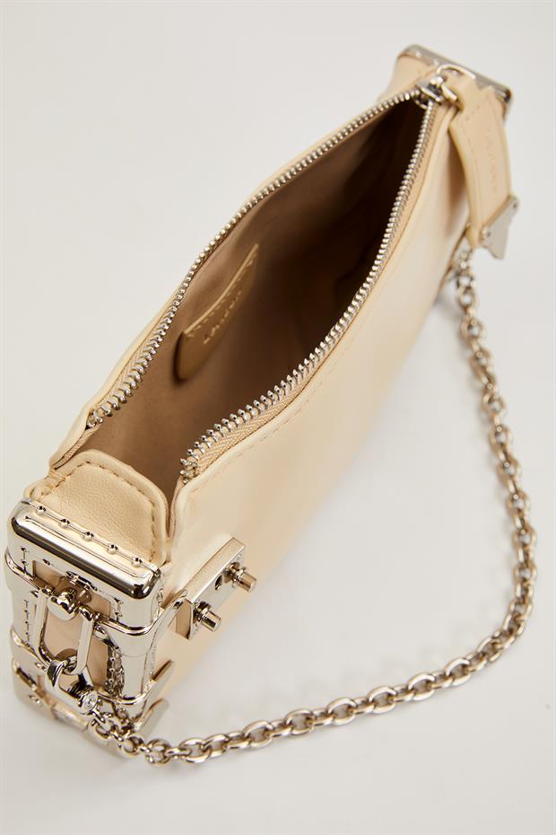 Bej Metal Köşeli Omuz Çantası