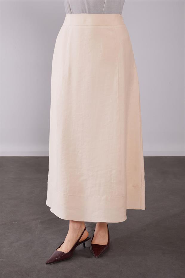 Bej Omuz Fermuar Detaylı Etek Takım