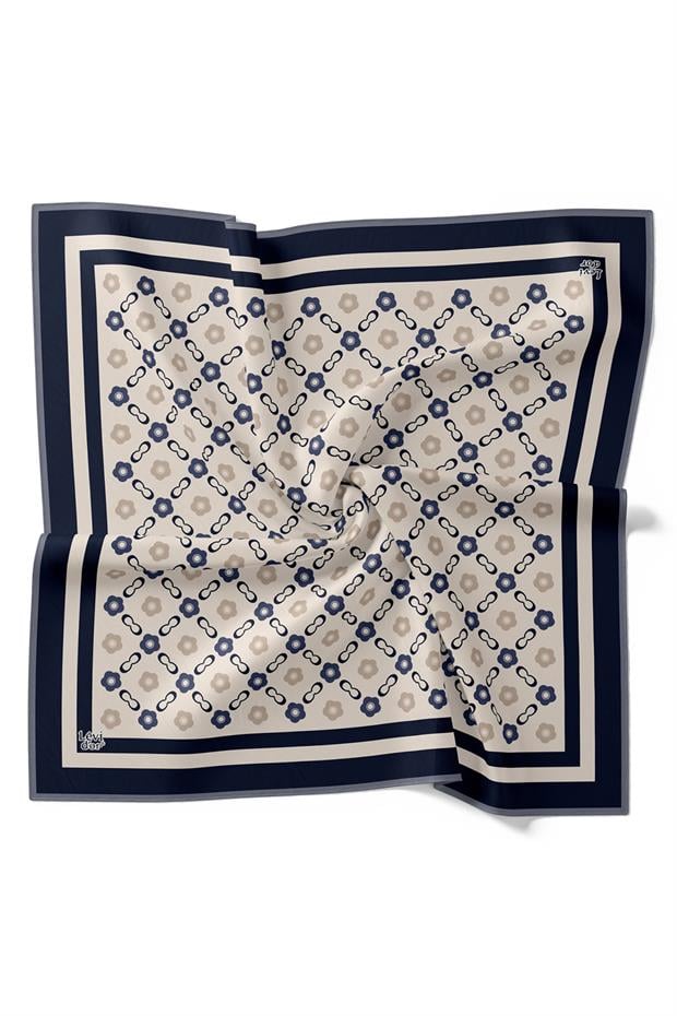 Bej Papatya Desen Twill İpek Eşarp