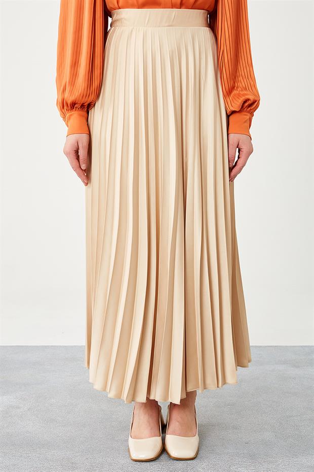 Bej Piliseli Saten Etek