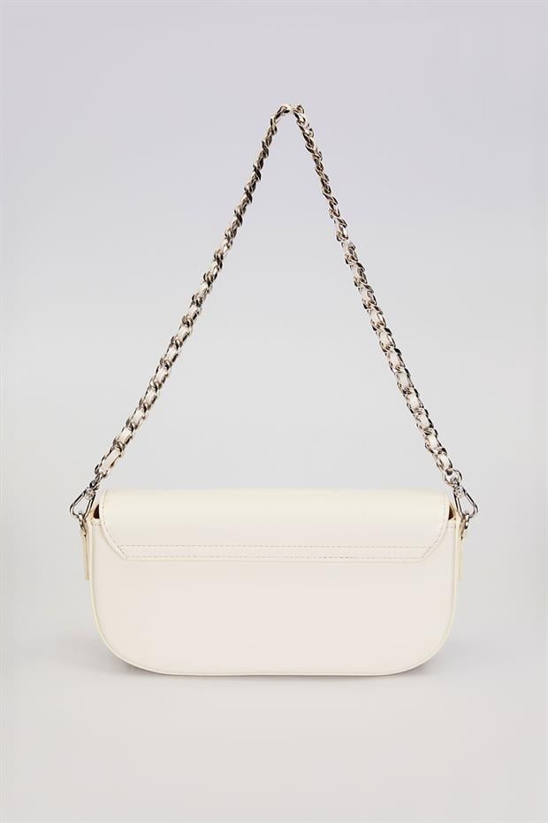 Bej Silver Kilit Detaylı Omuz Çantası