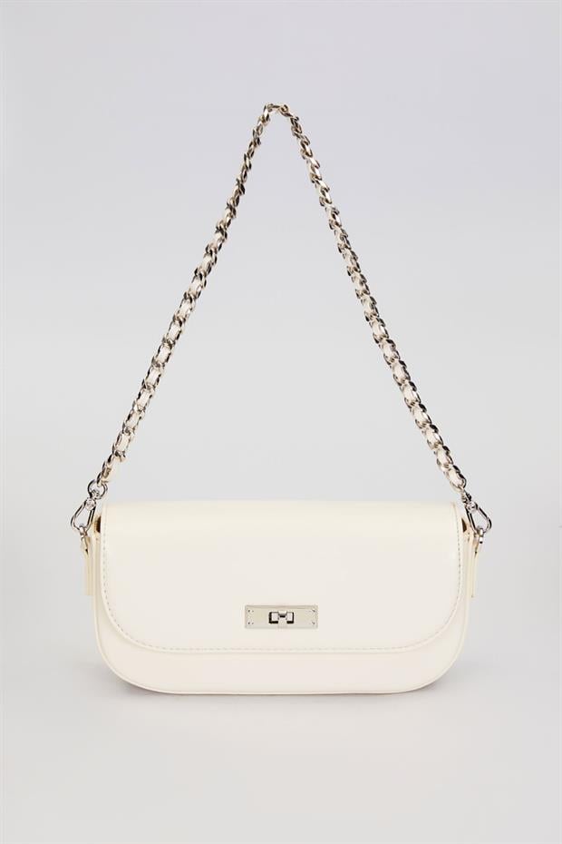 Bej Silver Kilit Detaylı Omuz Çantası