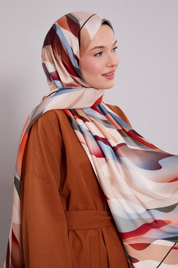 Bej Soyut Desen Twill Şal