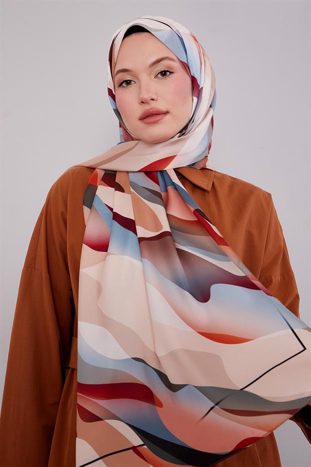 Bej Soyut Desen Twill Şal