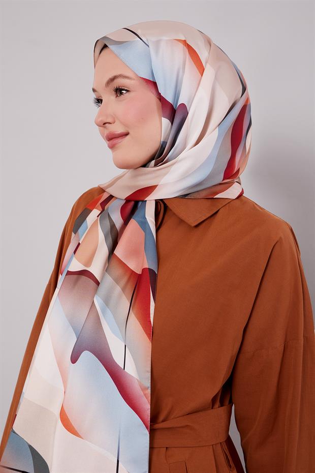 Bej Soyut Desen Twill Şal