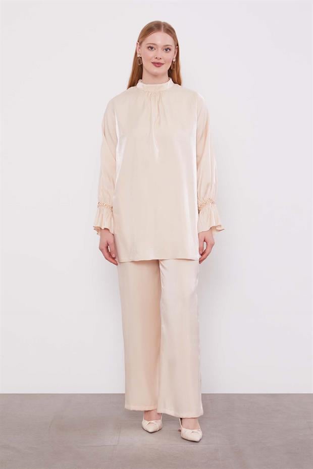 Bej Taş Detaylı İkili Takım