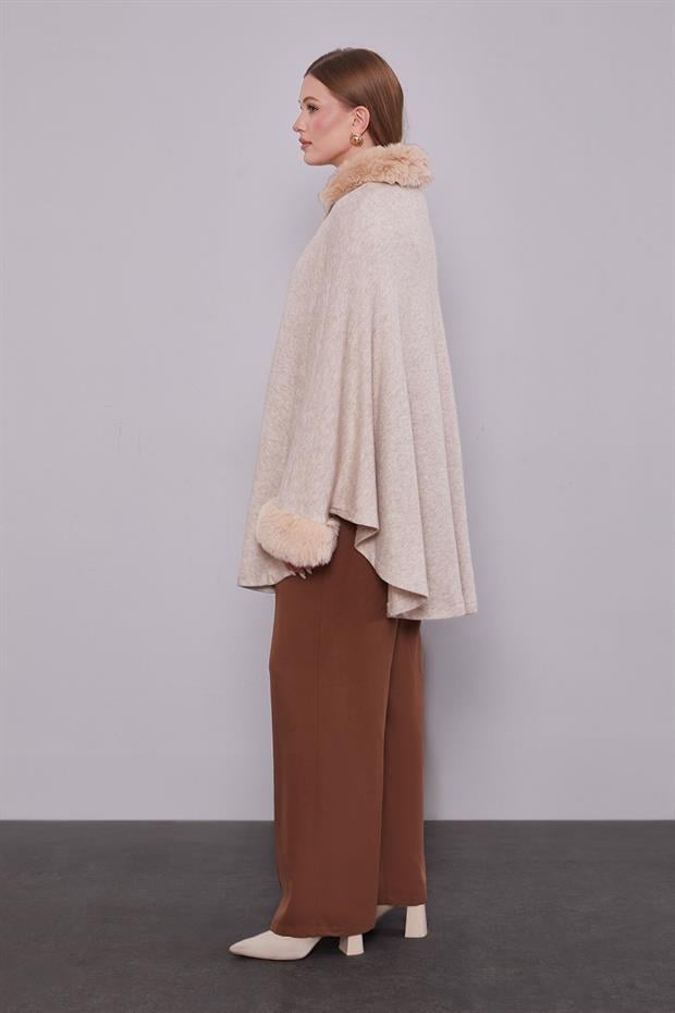 Bej ürk Detaylı Kaşmir Panço