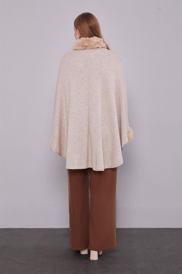 Bej ürk Detaylı Kaşmir Panço