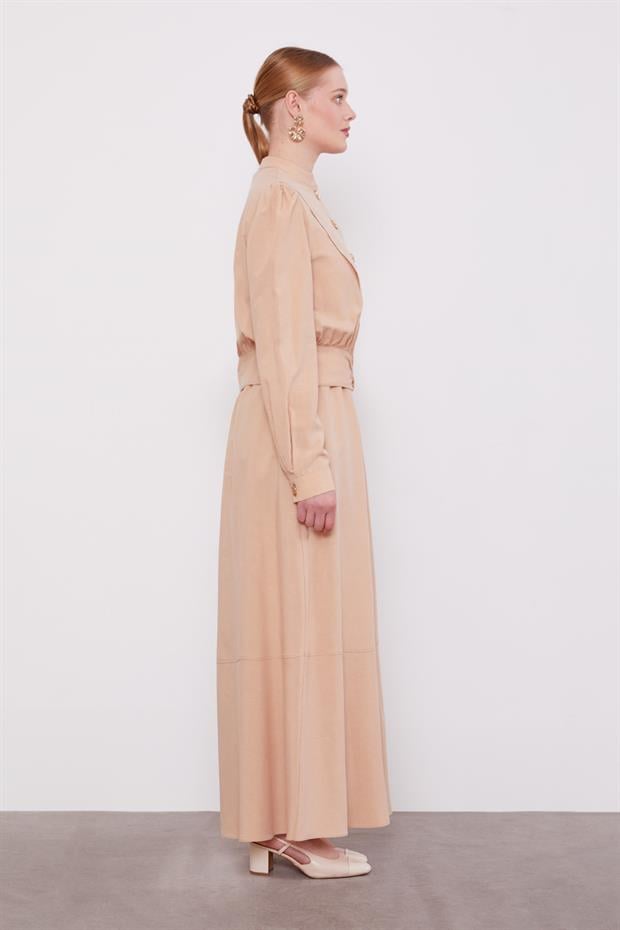 Bej Vatkalı Cupra Ceket Takım