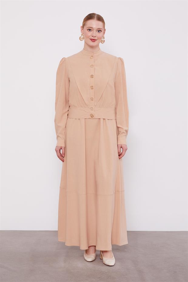 Bej Vatkalı Cupra Ceket Takım