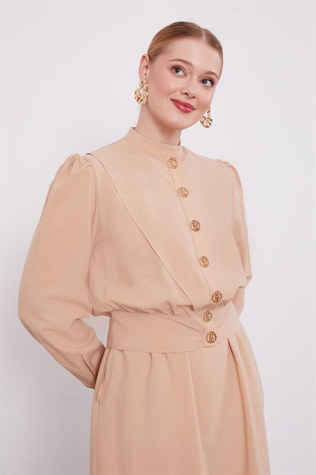 Bej Vatkalı Cupra Ceket Takım