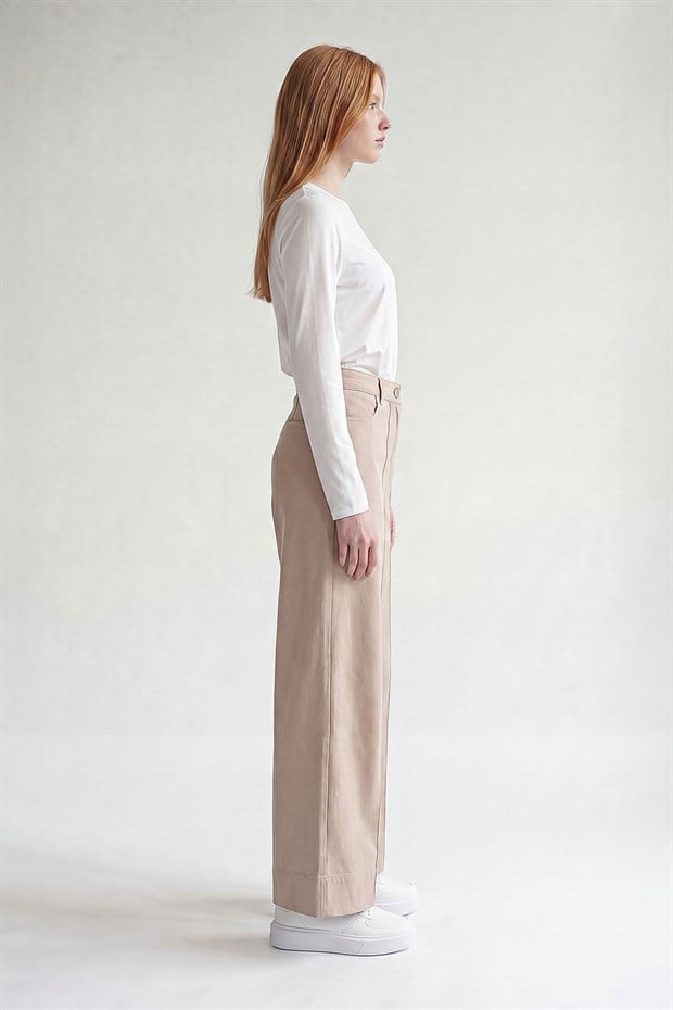 Bej Wideleg Pantolon