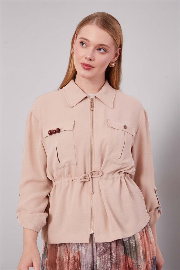 Bej - Yeşil Karışık Desenli Etek Takım