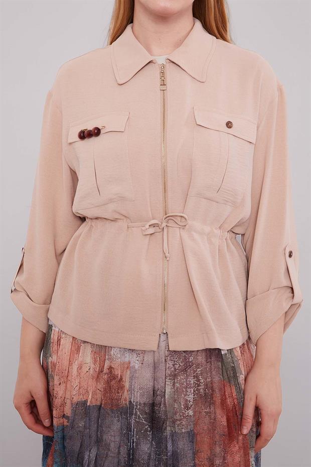 Bej - Yeşil Karışık Desenli Etek Takım