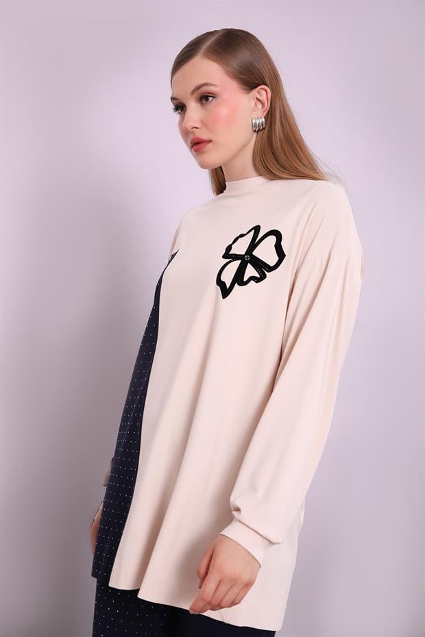 Bej Yonca Desen Detaylı İkili Takım