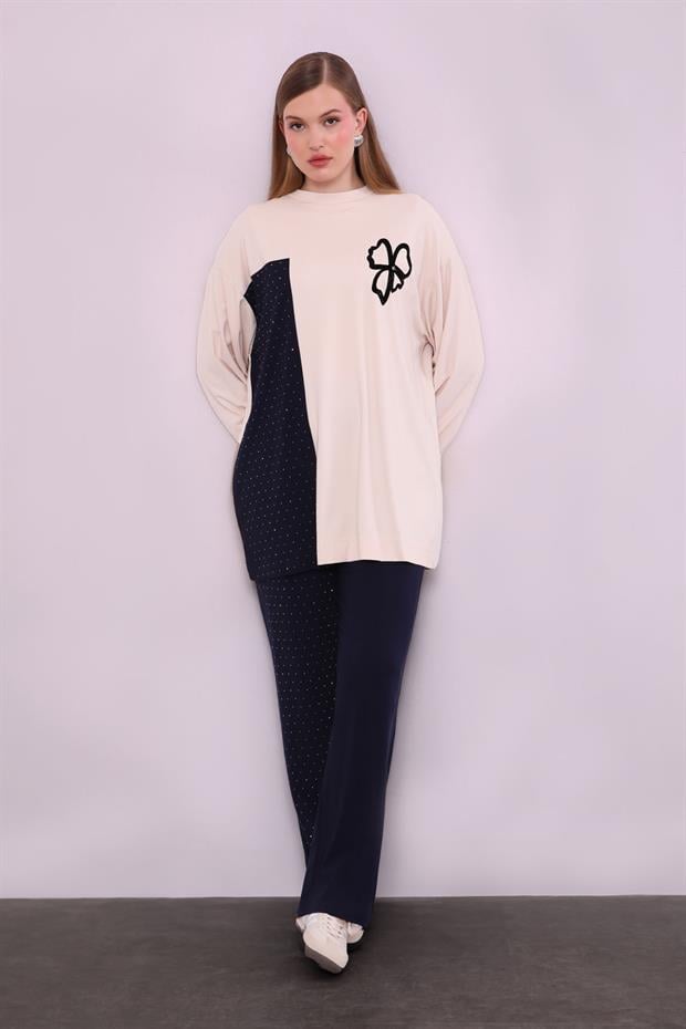 Bej Yonca Desen Detaylı İkili Takım