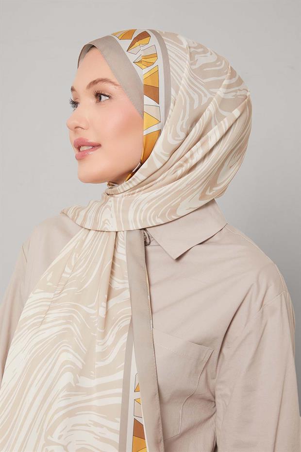 Bej Zebra Desen Club Şal