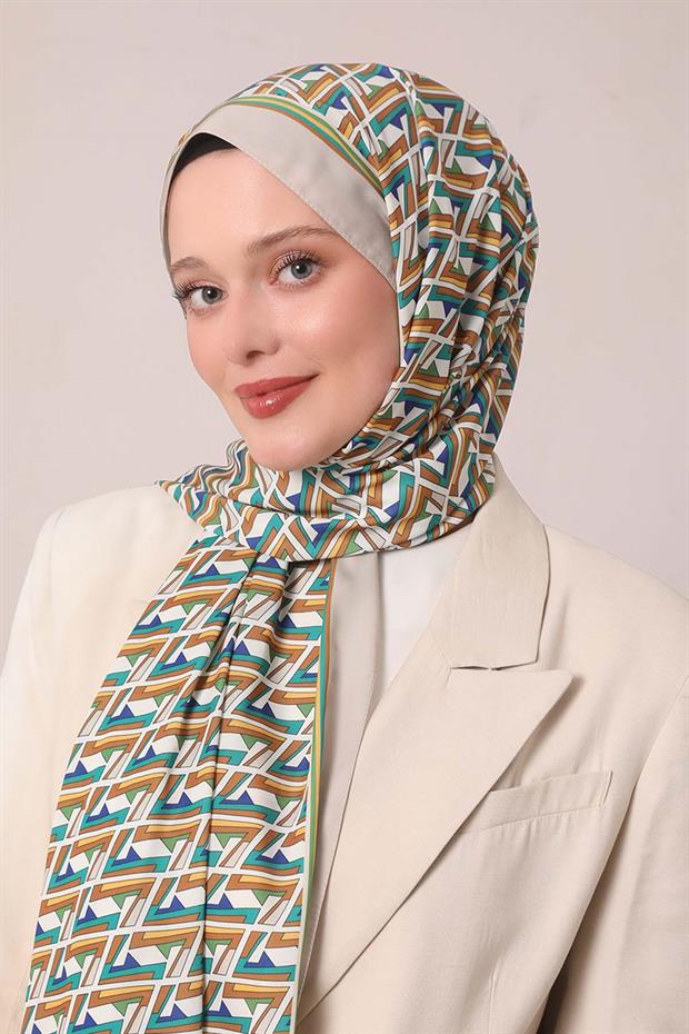 Bej Zigzag Desen Club Şal