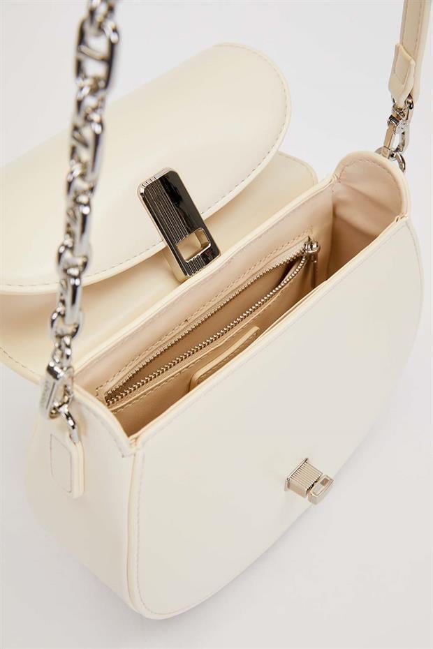 Bej Zincir Askı Detaylı El Çantası