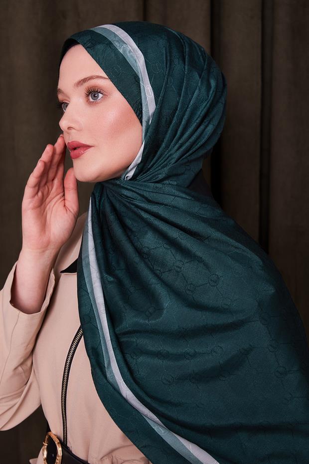 Benetton Çift Çizgili Monogram Şal