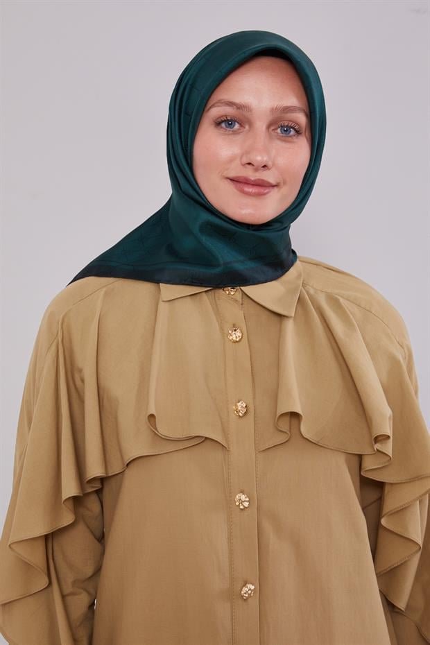 Benetton Kenar Şeritli Monogram İpek Eşarp