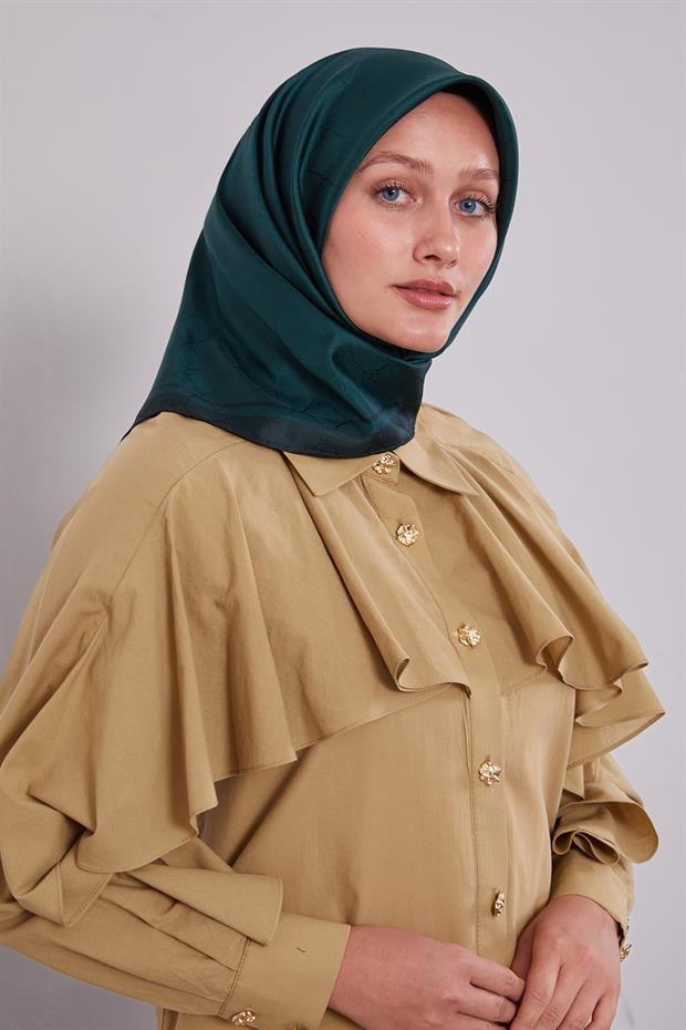 Benetton Kenar Şeritli Monogram İpek Eşarp