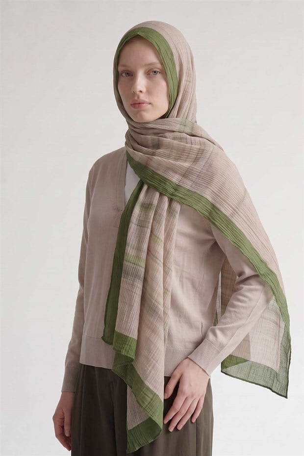 Benetton Kenarları Çizgili Müslin Şal