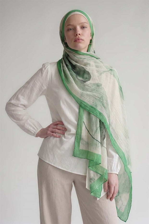Benetton Pastel Boya Desen Müslin Şal