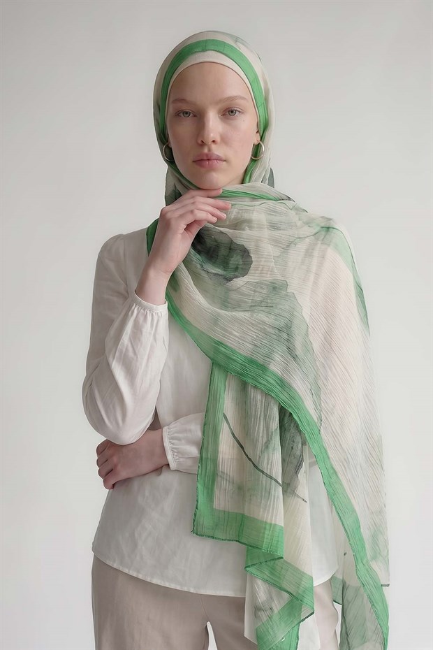 Benetton Pastel Boya Desen Müslin Şal