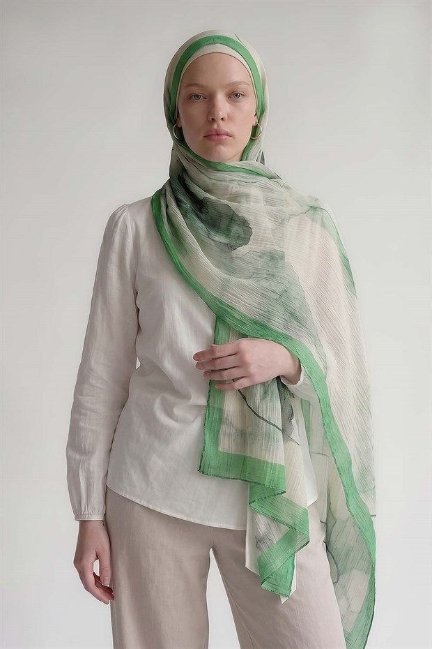 Benetton Pastel Boya Desen Müslin Şal