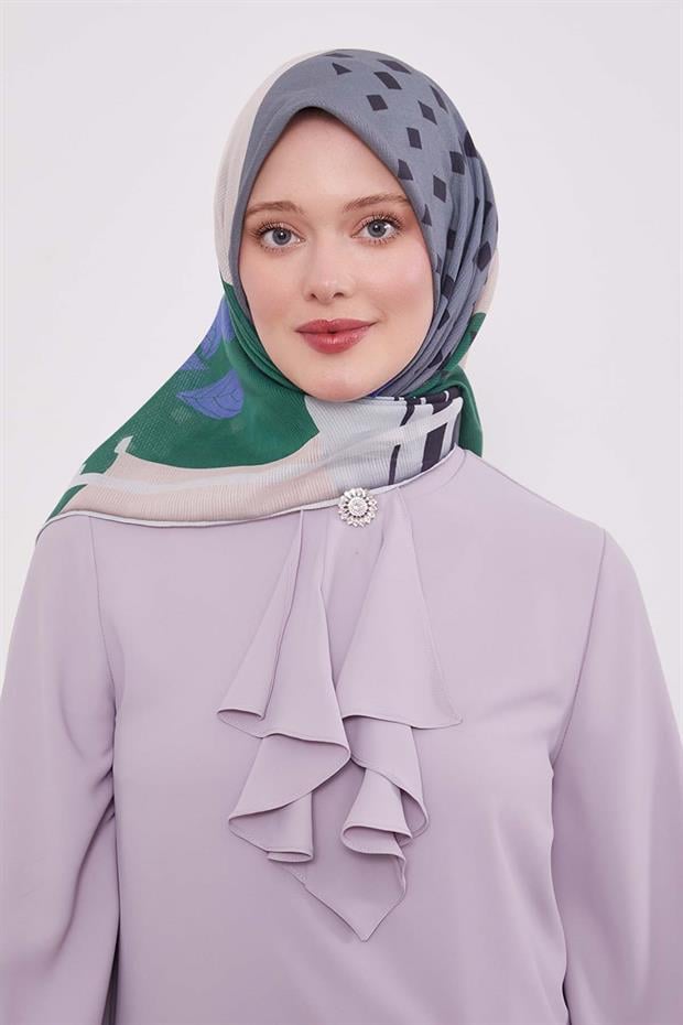 Benetton Yaprak Desen Pamuk Eşarp